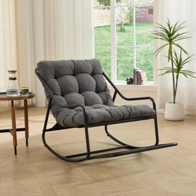 Fauteuil à bascule d'extérieur avec coussin de confort, Gris