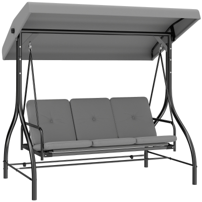 Outsunny 3-Seater Swing Chair Bed Metal Frame Light Grey