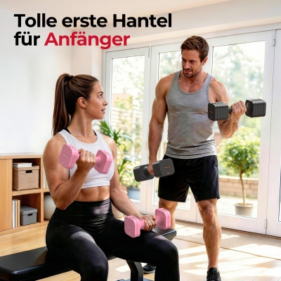 5‑in‑1 verstellbares Kurzhantelset (2 Stück), Dual‑Lock, weicher TPU‑Griff, 29.5x24.5x13 cm, Rosa