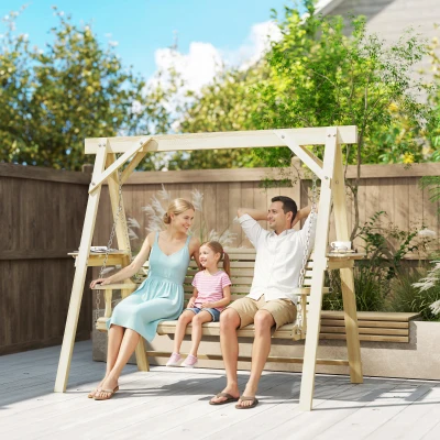 Outsunny 3-Seater Wooden Swing Bench Outdoor