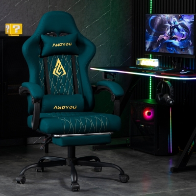 Gaming-Stuhl der ANDYOU-Serie mit Fußstütze – Ergonomischer Computerstuhl aus PU-Leder, NAVY