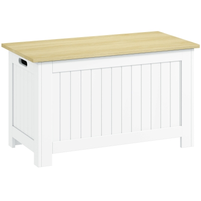 HOMCOM Coffre Rangement 90L Bois Blanc Charnière Sécurité