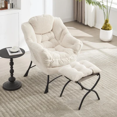 Fauteuil lounge avec pouf, Blanc