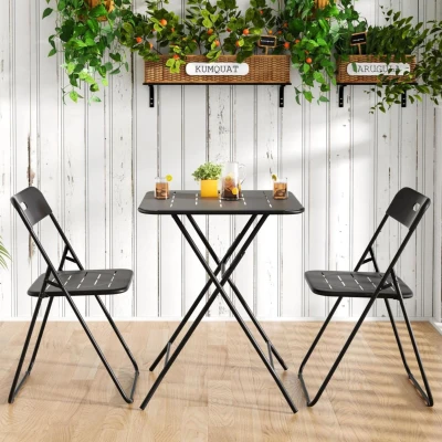 Ensemble bistrot pliable 3‑pièces en acier, Noir