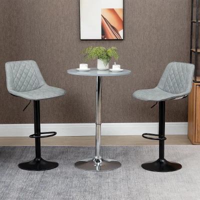 HOMCOM Juego de 2 Taburetes de Bar Giratorios Altura Ajustable 86-106 cm Tapizada en Cuero Sintético Respaldo y Reposapiés Gris