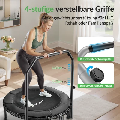 BCAN Rebounder-Trampolin für Erwachsene, 102 cm, 204 kg Belastbarkeit, mit Bungee-Seilen, verstellbarem Griff, stabil, leise, für drinnen und draußen, Ganzkörpertraining, Entspannung zu Hause