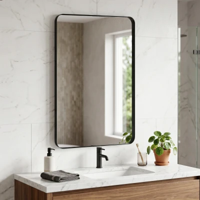 HOMCOM Wall-Mounted Bathroom Mirror Aluminium 90x60cm Black