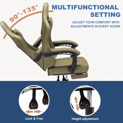 ANDYOU Ergonomischer Gaming-Stuhl aus PU-Leder im Racing-Stil – bequem und verstellbar, GRÜN