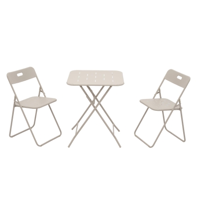 Ensemble bistrot pliable 3-pièces en acier, Beige