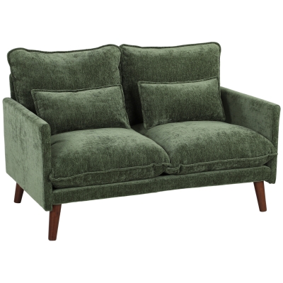 HOMCOM 2-Seater Loveseat Sofa Spring Cushions Wood Legs Green