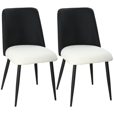 HOMCOM Juego de 2 Sillas de Cocina con Respaldo de PU de Imitación Ratán Patas de Acero y Asiento Acolchado Negro y Beige