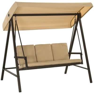 Outsunny Balancín de Jardín de 3 Plazas Columpio Exterior Jardín con Toldo Ajustable Cojines Extraíbles 200x125x175 cm Beige