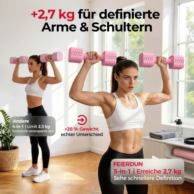 5‑in‑1 verstellbares Kurzhantelset (2 Stück), Dual‑Lock, weicher TPU‑Griff, 29.5x24.5x13 cm, Rosa
