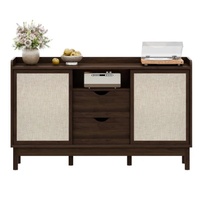 Buffet bas avec portes coulissantes et tiroirs, Couleur naturelle