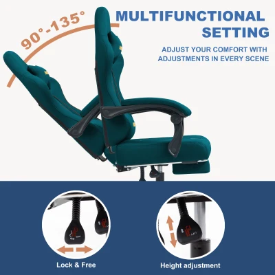 Gaming-Stuhl der ANDYOU-Serie mit Fußstütze – Ergonomischer Computerstuhl aus PU-Leder, NAVY