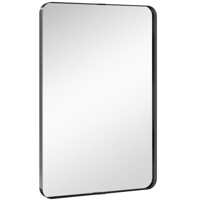 HOMCOM Wall-Mounted Bathroom Mirror Aluminium 90x60cm Black