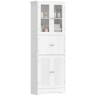 HOMCOM Meuble Salle de Bain Haut 6 Portes Blanc Rangement Étagère