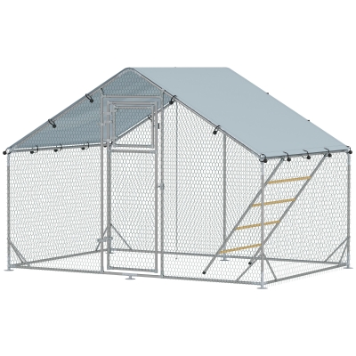 PawHut Enclos Poulailler 6m² Acier Galvanisé avec Perchoir