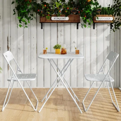 Ensemble bistrot pliable 3‑pièces en acier, Blanc