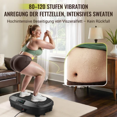 Vibrationsplatte, 5 Programme (inkl. HIIT) + Widerstandsseile, 50.8x35.6x12.7 cm, Schwarz