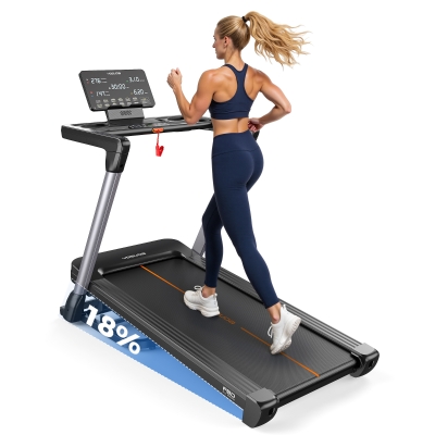 Zusammenklappbares Laufband 1-14 km/h, 18% Steigung, HD-Display & App für Zuhause, Home-Gym, Schwarz