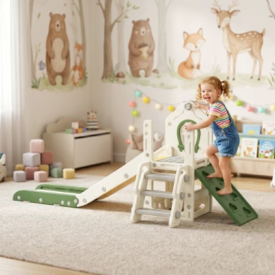 AIYAPLAY Foldable 4-in-1 Toddler Slide Climber Storage Cream