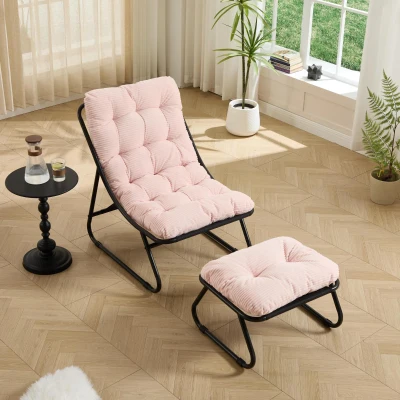 Fauteuil lounge d'extérieur avec pouf, Rose