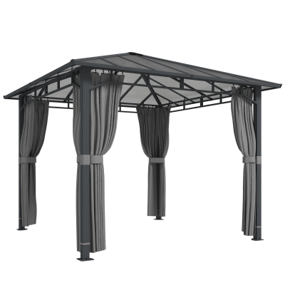 Outsunny Hardtop Aluminium Gazebo with Curtains Tan 3x3m