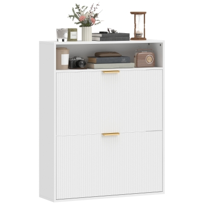 HOMCOM Armoire à Chaussures 2 Compartiments Rabattables Blanc Entrée