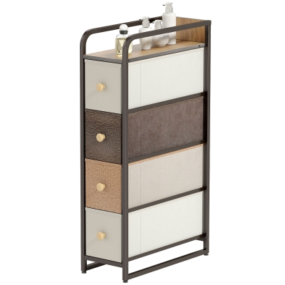 HOMCOM Commode 4 Tiroirs Tissu Cadre Acier 20x47x84,5cm Multicolore