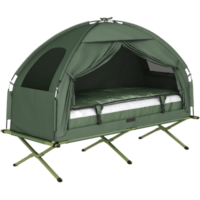 Outsunny 1 person Foldable Camping Tent w/Sleeping Bag Air Mattress Outdoor Hiking Picnic Bed cot w/Foot Pump