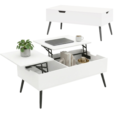 HOMCOM Table Basse Relevable Double Plateau Blanc Salon