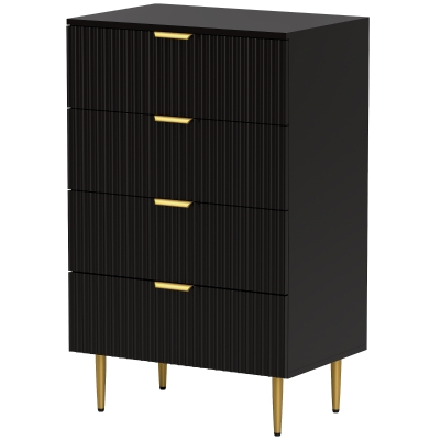 HOMCOM Commode 4 Tiroirs Moderne Noir 60x40x96cm Poignées Dorées