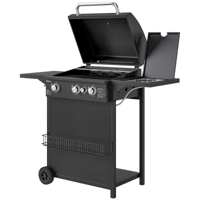 Outsunny Barbecue Gaz 3+1 Brûleurs 8,5kW Acier Noir