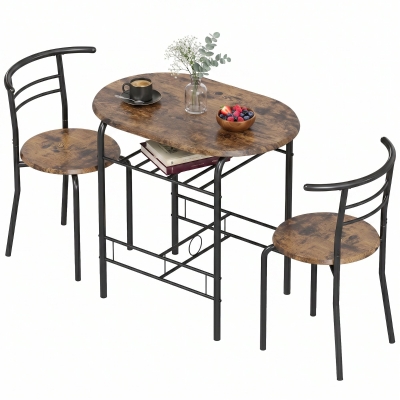 HOMCOM Ensemble Salle à Manger 3pcs Table Chaises 2p Brun Rustique