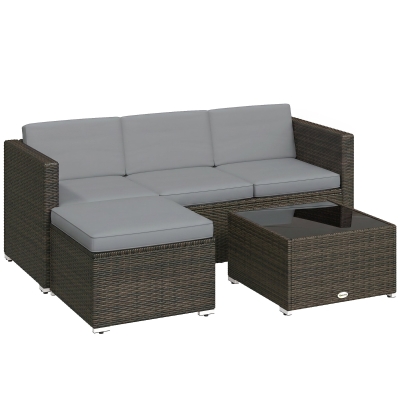 Outsunny 3pc Rattan Sofa Set w/ Cushions, Light Grey