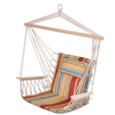 Outsunny Hängesessel Hängeschaukel mit Querstrebe und Kissen Deckenhaken Gestell Hängestuhl bis 100kg belastbar Hängesitz für Indoor Outdoor Garten Terrasse Mehrfarbig