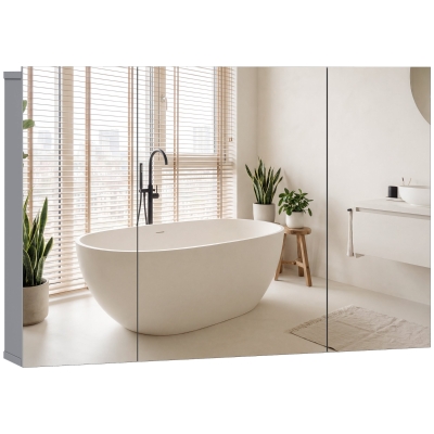 kleankin Armoire Murale 3 Portes Miroir Salle de Bain Gris
