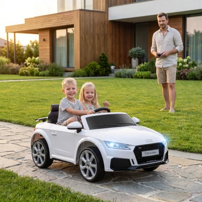 HOMCOM Coche Eléctrico para Niños de 3+ Años Audi TT Eléctrico 12V con Velocidad 3 km/h Mando a Distancia 102x60x44 cm Blanco