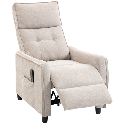 HOMCOM Fauteuil Massage Inclinable Lin Crème avec Repose-Pieds
