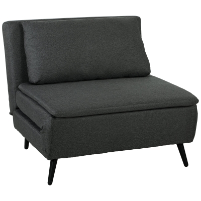 HOMCOM Slaapfauteuil, 3-in-1 inklapbare linnen-slaapfauteuil met verstelbare rugleuning, S-veren, metalen poten, Donkergrijs