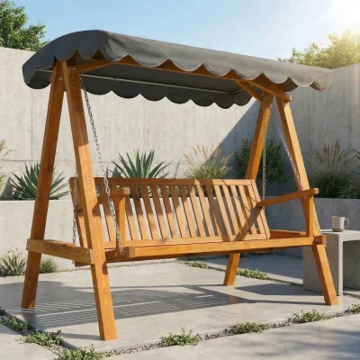 Outsunny 3-Seater Wooden Swing Chair Outdoor Dark Grey