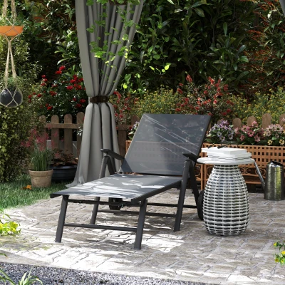 Outsunny Folding Sun Lounger 5-Position Metal Grey