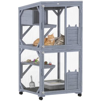 PawHut Movable Outdoor Catio Rest Box Platforms Asphalt Roof