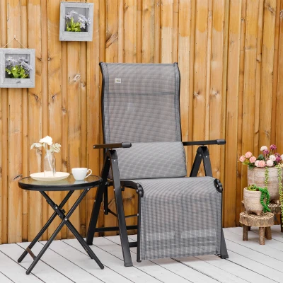 Outsunny Silla Reclinable Plegable de Jardín con Respaldo Ajustable en 9 Posiciones y Cojín Lumbar 70x65x111 cm Gris