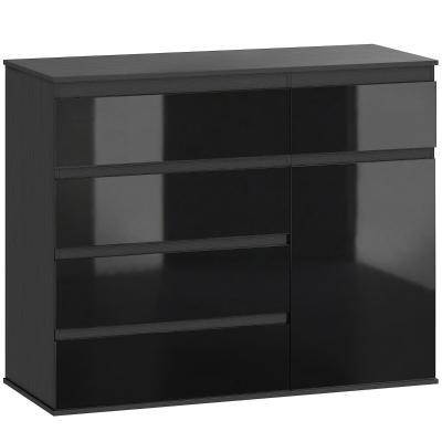 HOMCOM Modernes Sideboard, Stauraum-Sideboard mit 5 Schubladen, verstellbarem Regal, Soft-Close-Tür, Schwarz Hochglanz