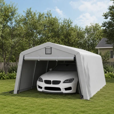 Outsunny Carpa garaje cobertizo 6,2x3,3x2,4 m acero galvanizado resistente PE de alta densidad 150 g/m² impermeable anti-UV