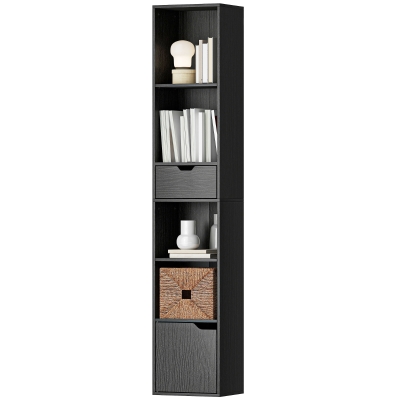 HOMCOM Étagère 4 niveaux avec armoire et tiroir 30x24x158cm Noir