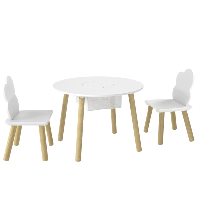 AIYAPLAY Table enfant bois blanc avec 2 chaises et sac rangement