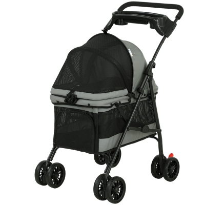 PawHut Poussette Chien 4 Roues Pivotantes Frein Maille Gris